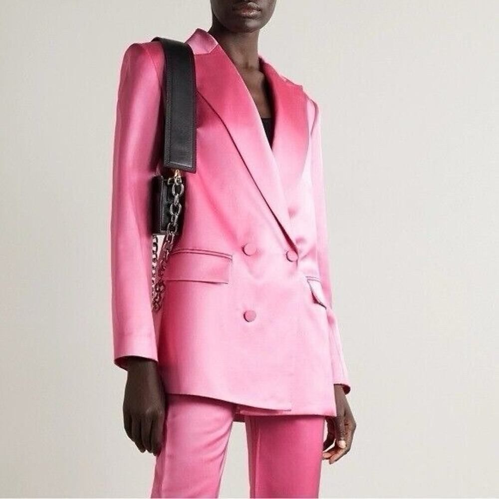 A.L.C. Riley Double Breasted Satin Viscose Barbiecore Pink Blazer sz 12